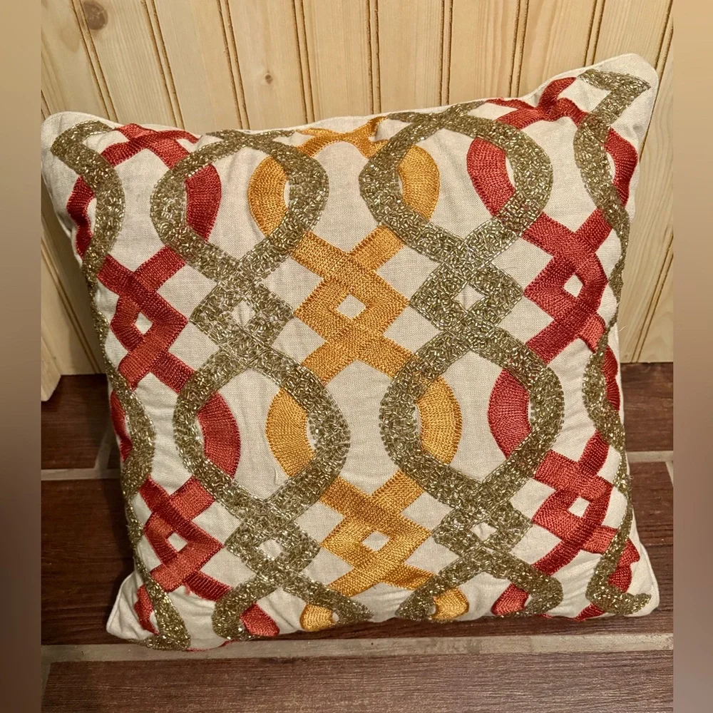 Pier One Heavily Beaded Autumn Pillow Pier One Fall